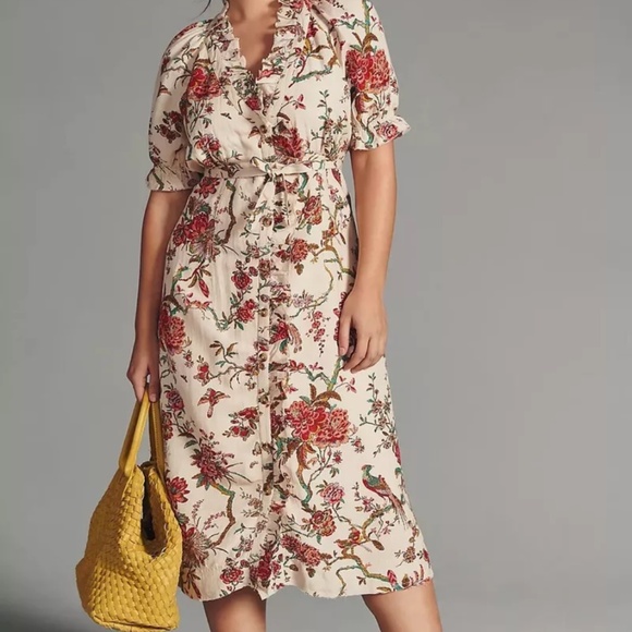 Anthropologie x Pilcro Ruffle-Collar Buttondown Dress Floral Plus Size 8  New - Picture 1 of 5